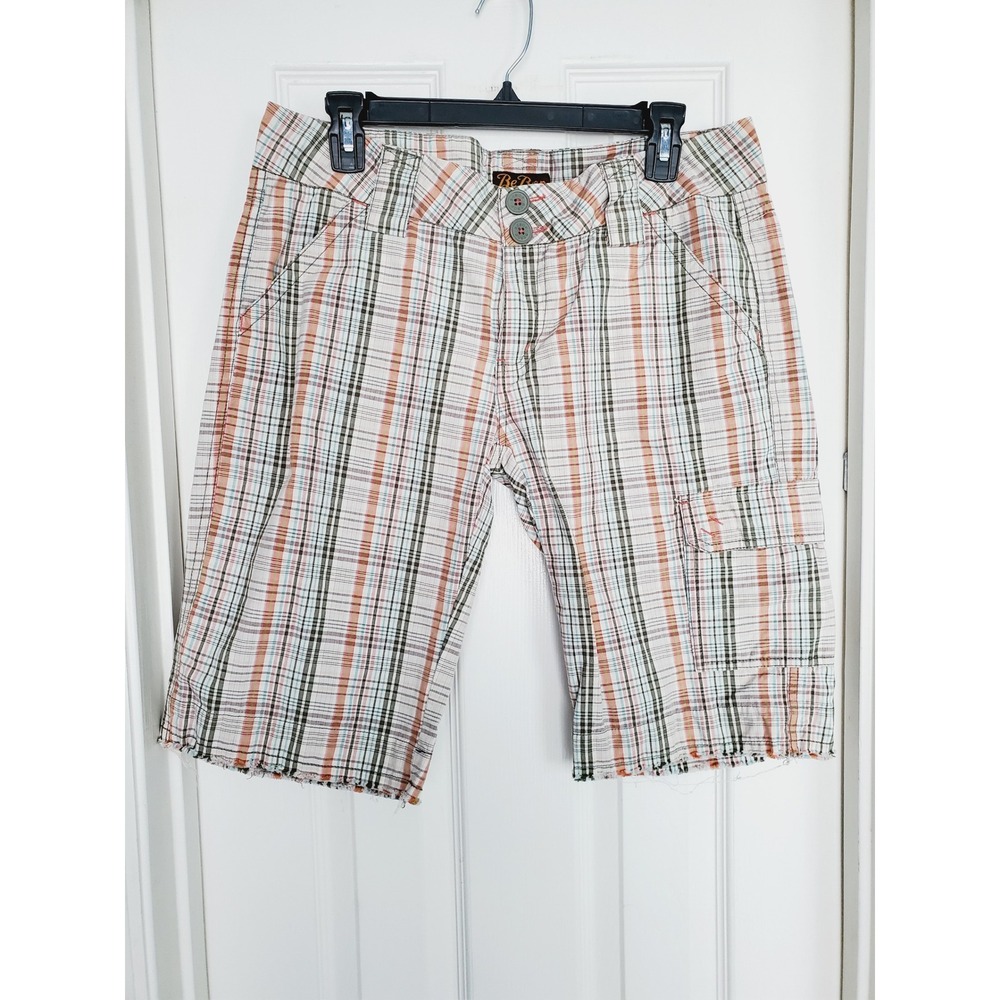 Bermuda Shorts Vintage Y2k Plaid Multicolor‎ Raw Hem Cotton Flap Pocket11